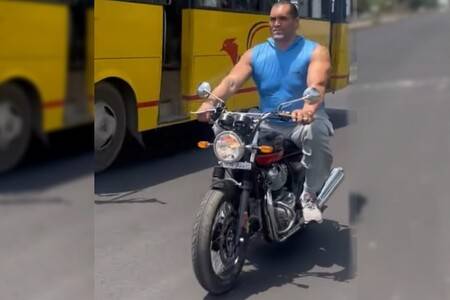 Former WWE Champion The Great Khali Rides The Royal Enfield Interceptor 650