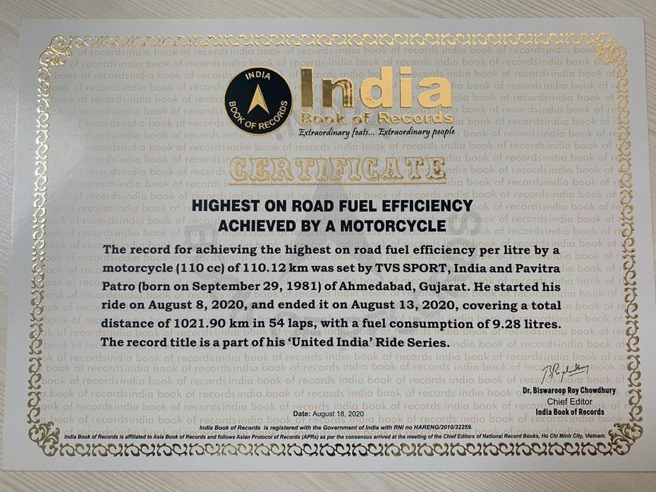 TVS Sport Fuel Efficiency Record