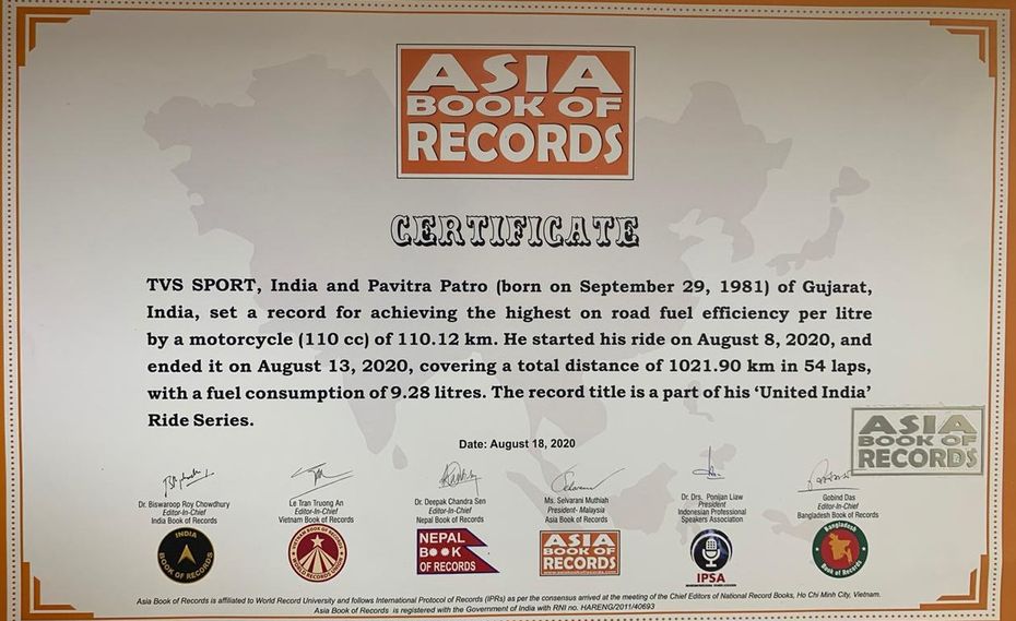 TVS Sport Fuel Efficiency Record