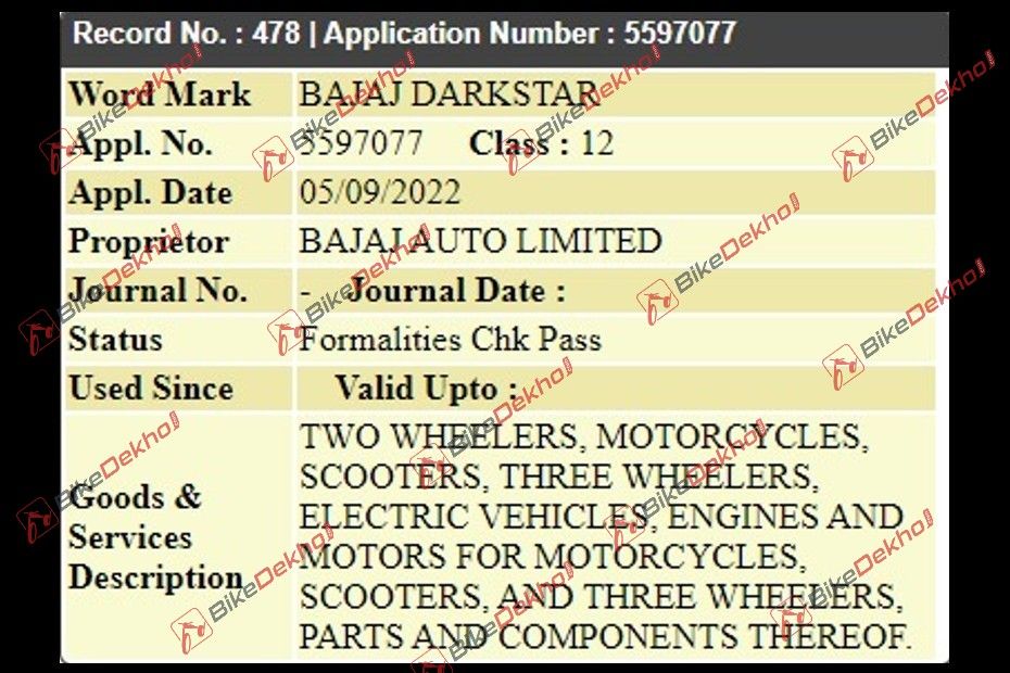 Bajaj Darkstar Trademark