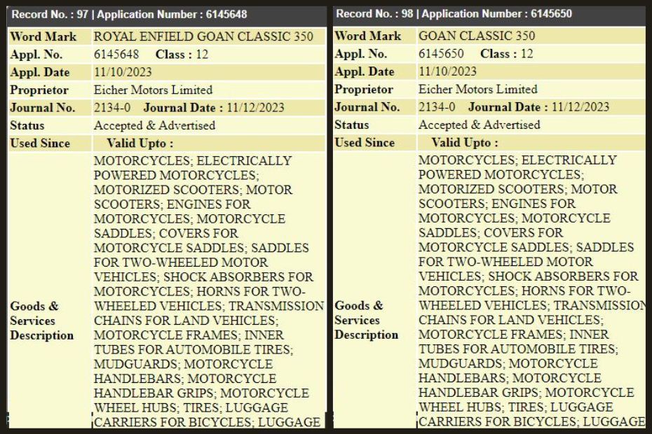 Royal Enfield Goan Classic 350 Trademark Royal Enfield Goan Classic 350 Trademark