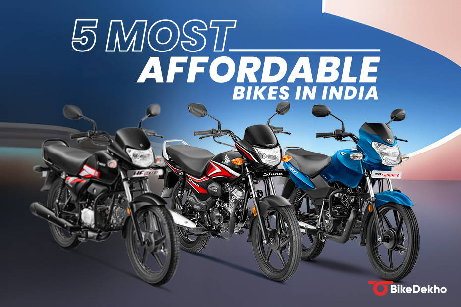 Top 5 Cheapest Motorcycles In India Hero HF 100 TVS Radeon TVS Sport Hero HF Deluxe Honda Shine 100 BikeDekho