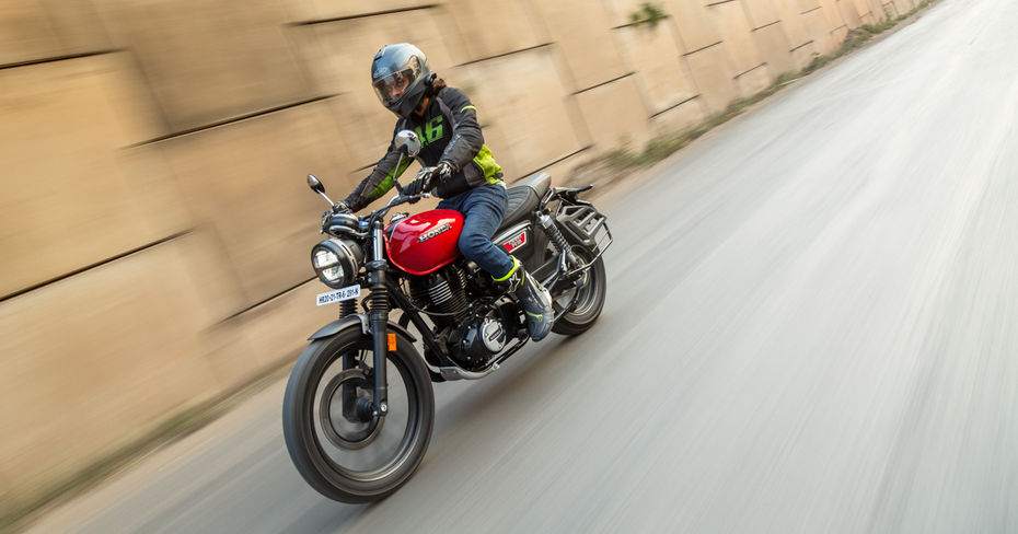 Honda CB350RS Rebel Red Metallic Riding Shot