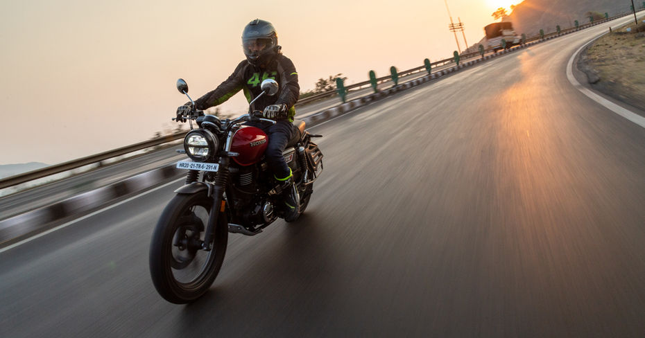 Honda CB350RS Rebel Red Metallic Riding Shot
