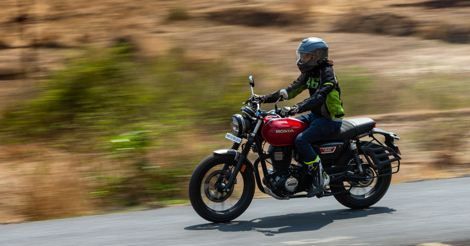 Honda CB350RS Rebel Red Metallic Riding Shot