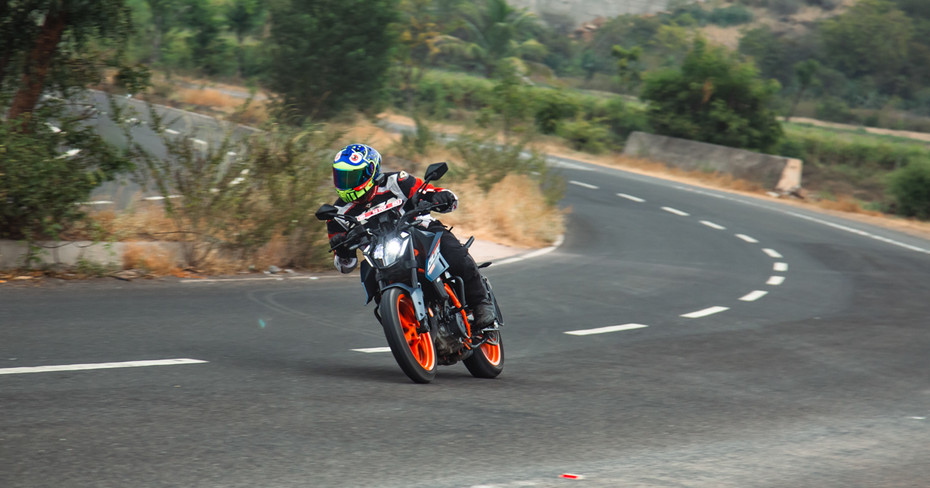 KTM 390 Duke Atlantic Blue Riding Shot