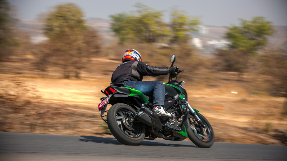Bajaj Dominar 400 Rear Cornering Shot 