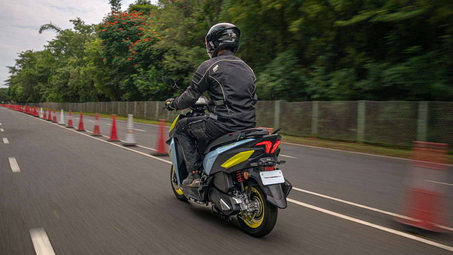 TVS Ntorq 150 Rear Riding Shot
