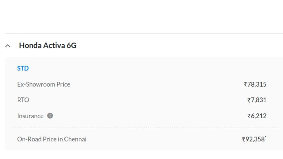 Honda Activa 110 On-Road Price In Chennai