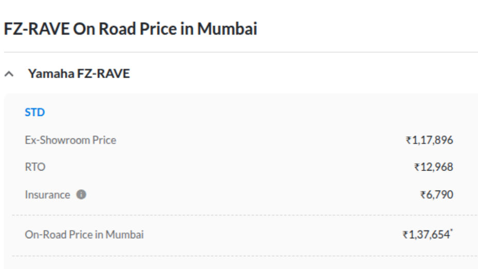 Yamaha FZ-Rave On Road Price Yamaha FZ-Rave On Road Price