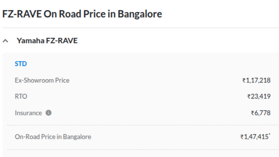 Yamaha FZ-Rave On Road Price Yamaha FZ-Rave On Road Price