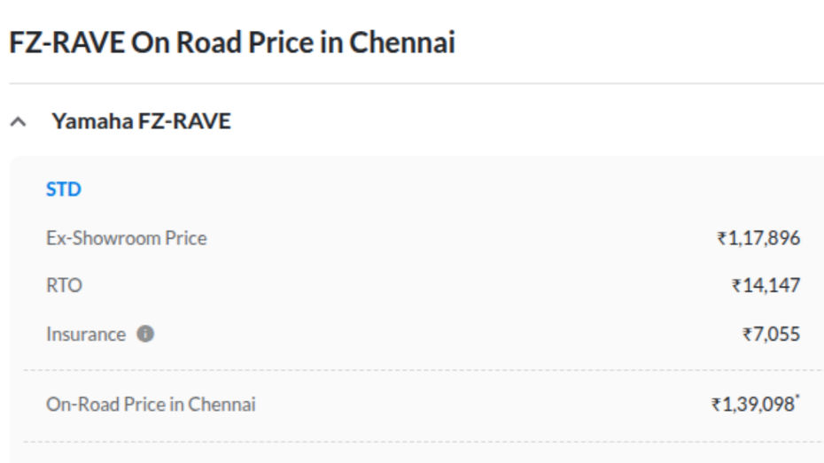 Yamaha FZ-Rave On Road Price Yamaha FZ-Rave On Road Price