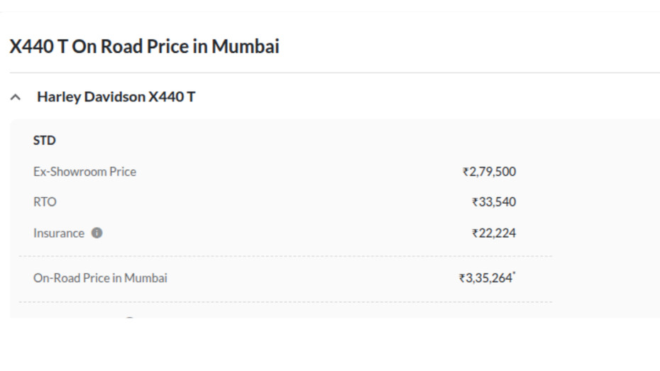 HD X440 T On-Road Price HD X440 T On-Road Price