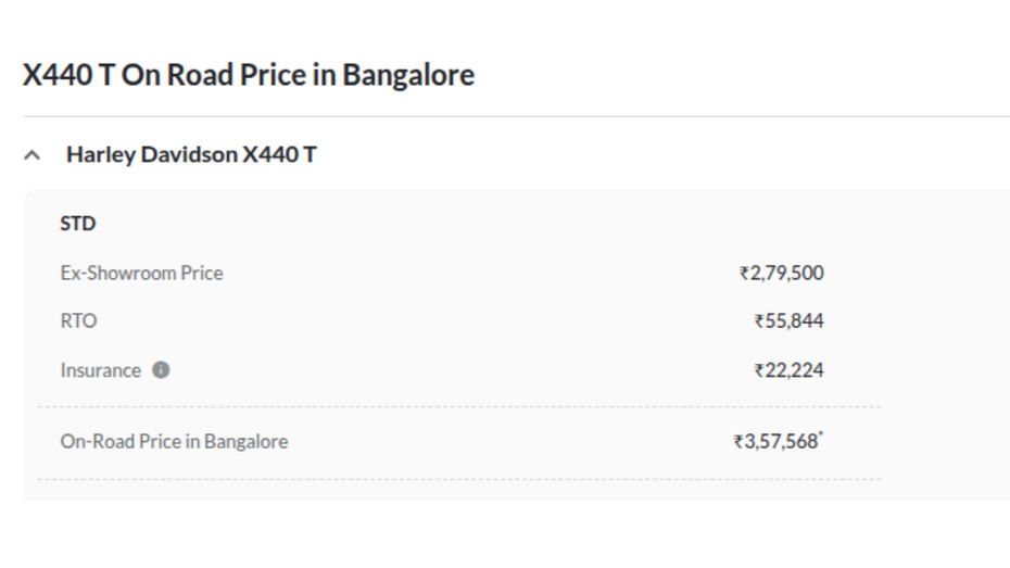 X440 T On-road price X440 T On-road price