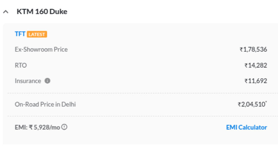 KTM 160 Duke onroad price KTM 160 Duke onroad price