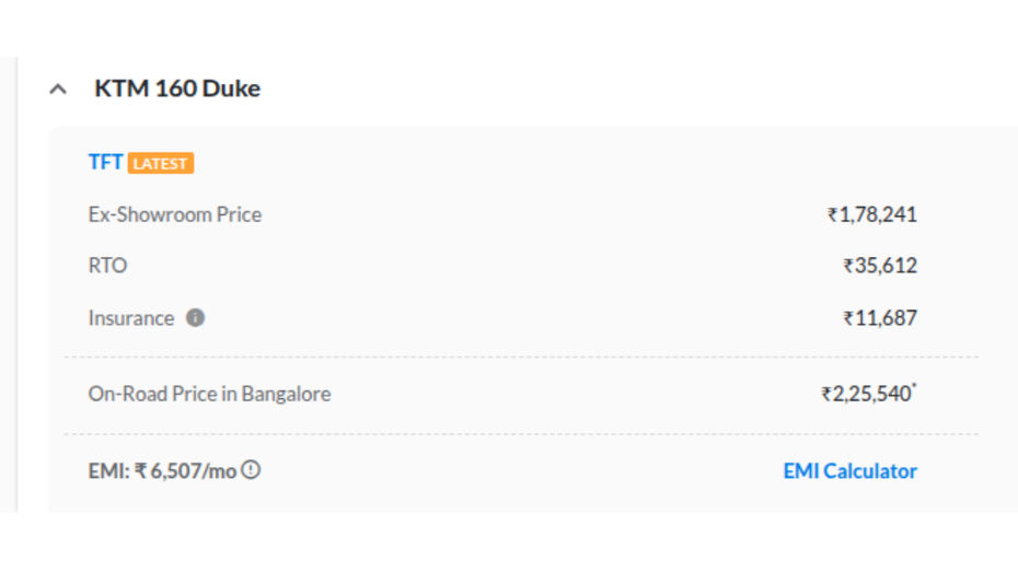 KTM 160 Duke on-road price KTM 160 Duke on-road price