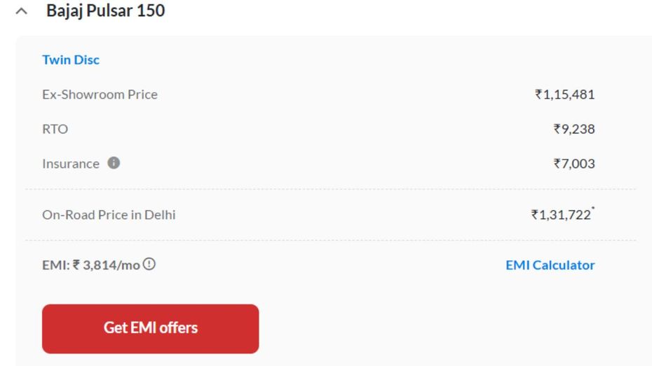 Bajaj Pulsar 150 On-road Delhi Price