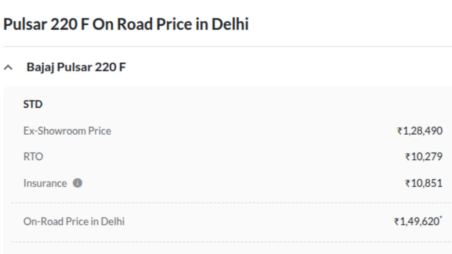 Bajaj Pulsar 220F On-road Price Bajaj Pulsar 220F On-road Price