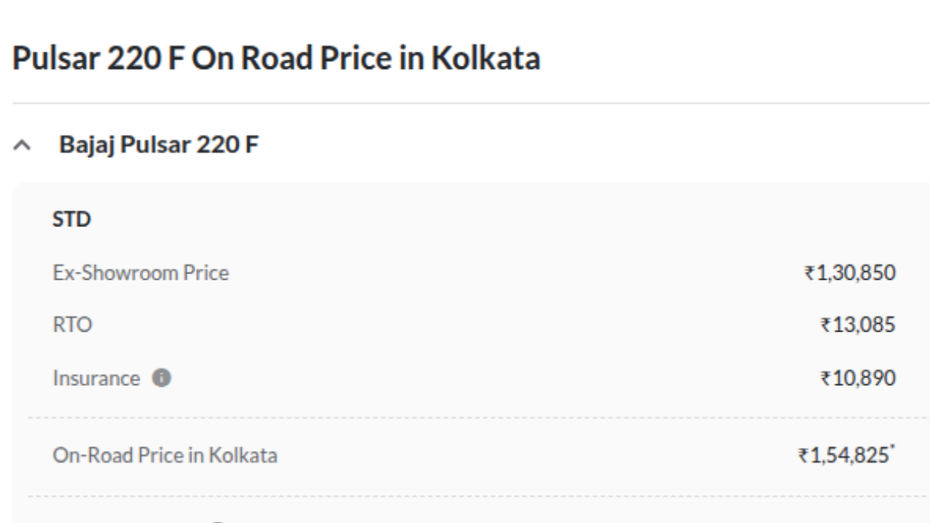 Bajaj Pulsar 220F On-road Price Bajaj Pulsar 220F On-road Price