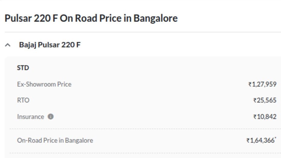 Bajaj Pulsar 220F On-road Price Bajaj Pulsar 220F On-road Price