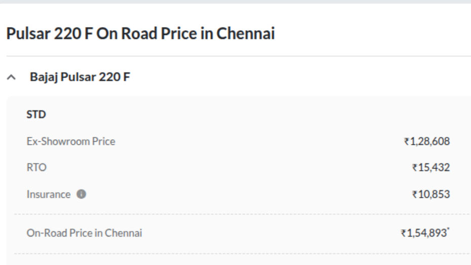 Bajaj Pulsar 220F On-road Price Bajaj Pulsar 220F On-road Price