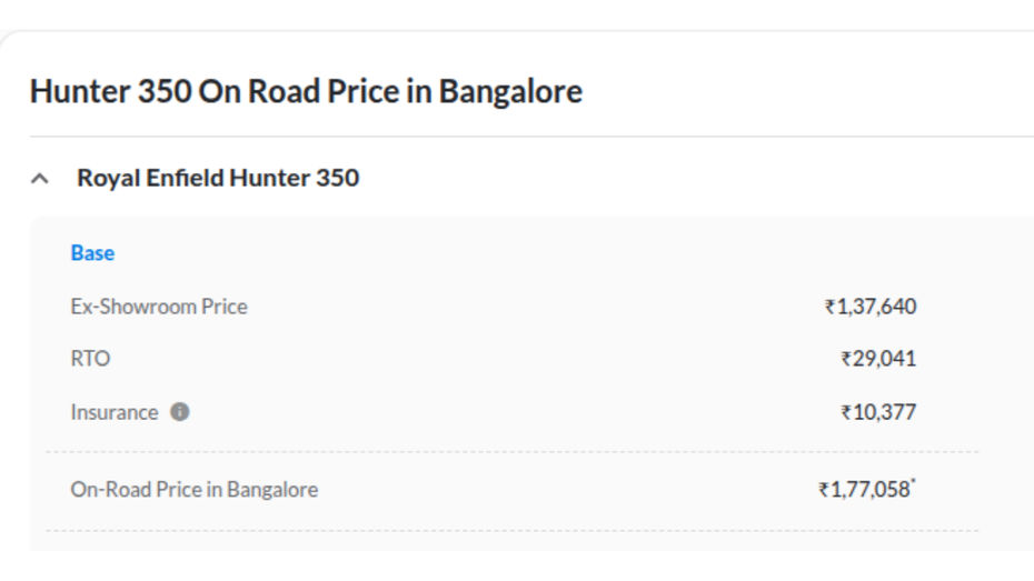 RE Hunter 350 On-road price RE Hunter 350 On-road price