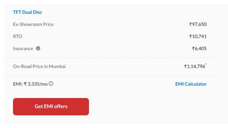 TVS Raider 125 On-road Mumbai Price