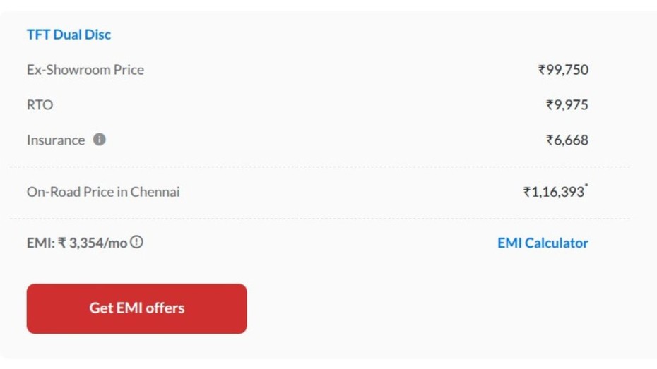 TVS Raider 125 On-road Chennai Price