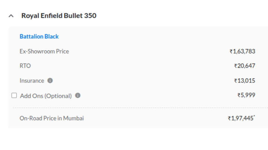 RE Bullet 350 On-Road Price RE Bullet 350 On-Road Price