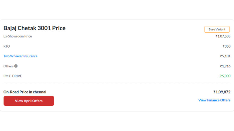 Chetak 3001 On-road Price