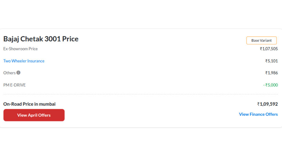 Chetak 3001 On-road Price