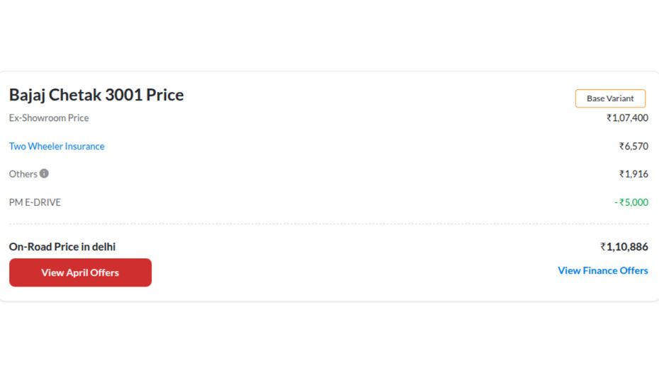 Chetak 3001 On-road Price
