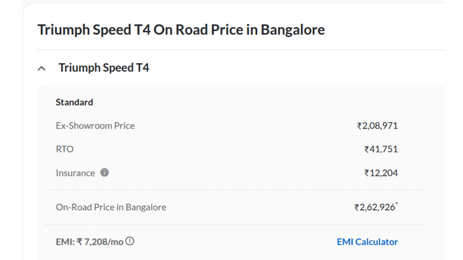 bangaluru on road price