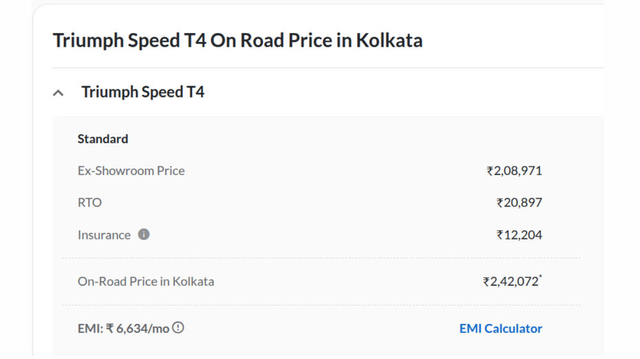 Kolkata on road price