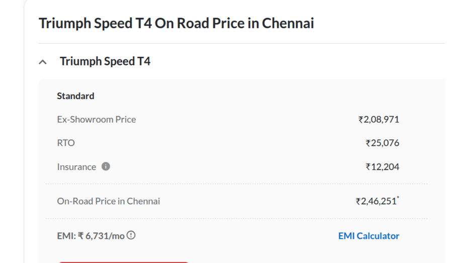 Chennai On road price