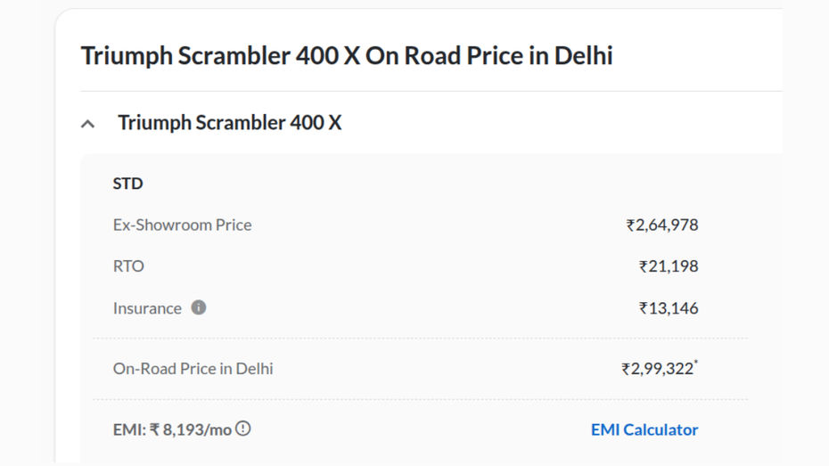 delhi on road price