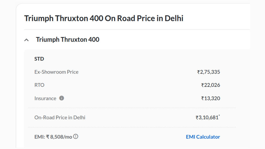 delhi on road price