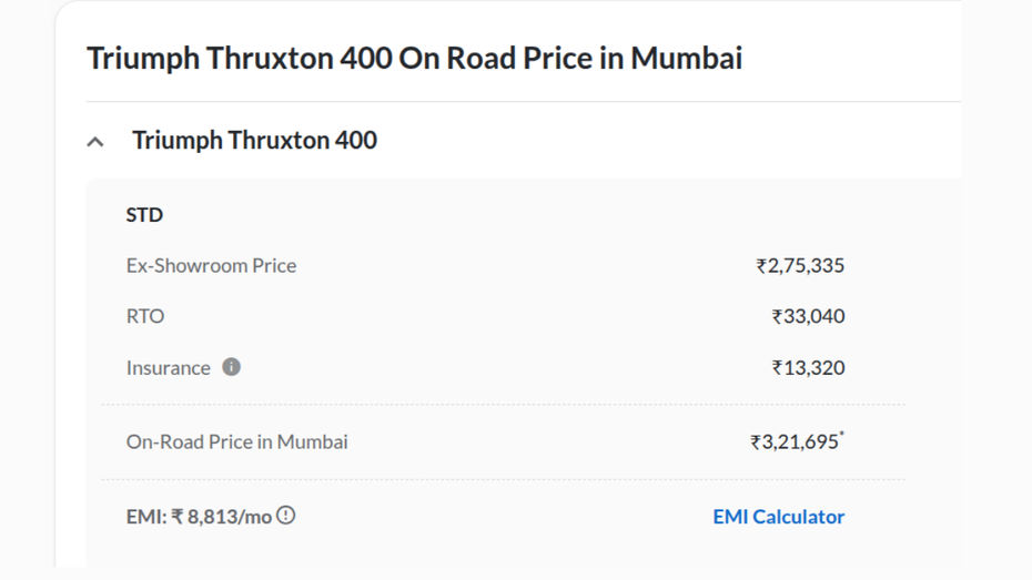 mumbai on road price