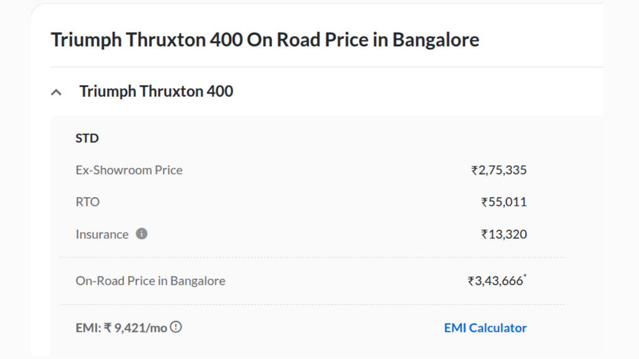 bengaluru on road price