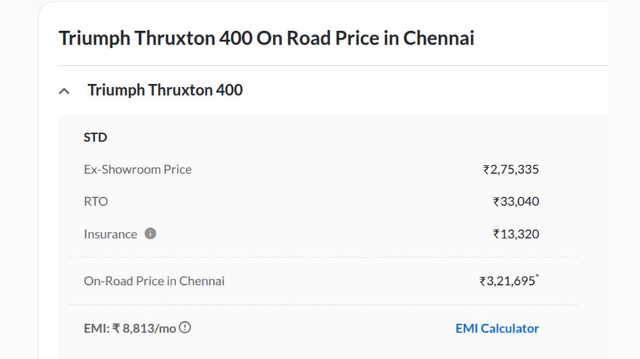 Chennai On road price