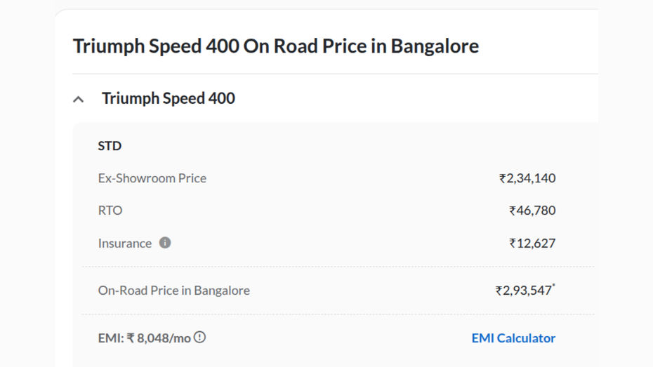 Bengalore on road price