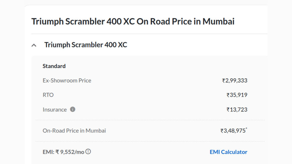 mumbai on road price