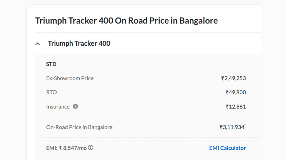 bangaluru on road price