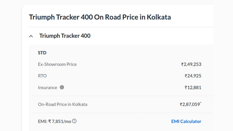 kolkata on road price