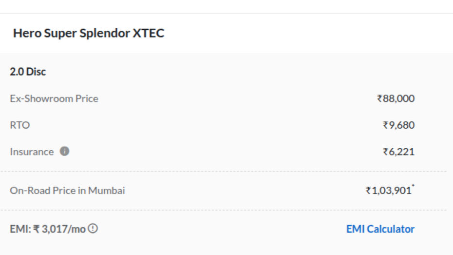 Hero Super Splendor Xtec 2.0 Disc Price in Mumbai Hero Super Splendor Xtec 2.0 Disc Price in Mumbai