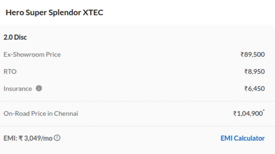 Hero Super Splendor Xtec 2.0 Disc Price in Chennai Hero Super Splendor Xtec 2.0 Disc Price in Chennai