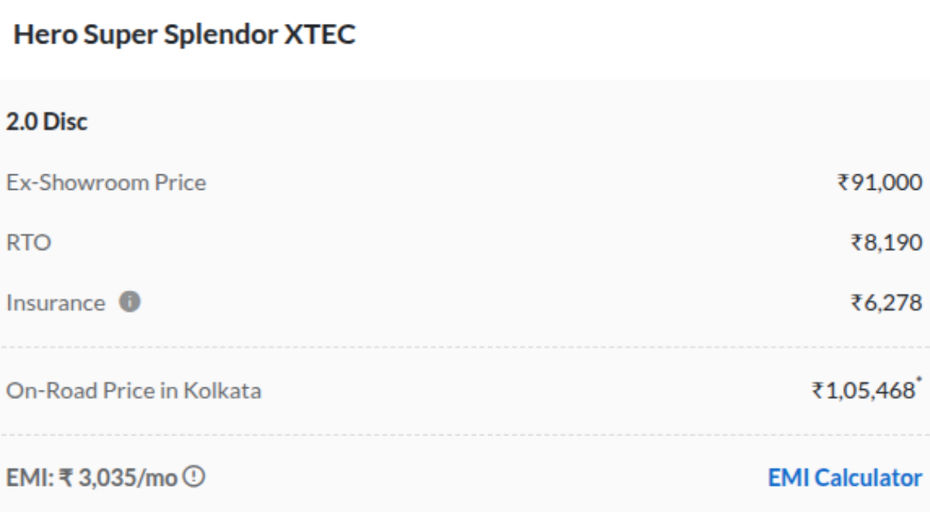 Hero Super Splendor Xtec 2.0 Disc Price in Kolkata Hero Super Splendor Xtec 2.0 Disc Price in Kolkata