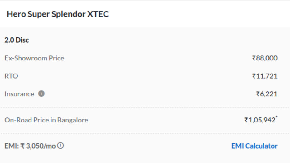 Hero Super Splendor Xtec 2.0 Disc Price in Bengaluru Hero Super Splendor Xtec 2.0 Disc Price in Bengaluru