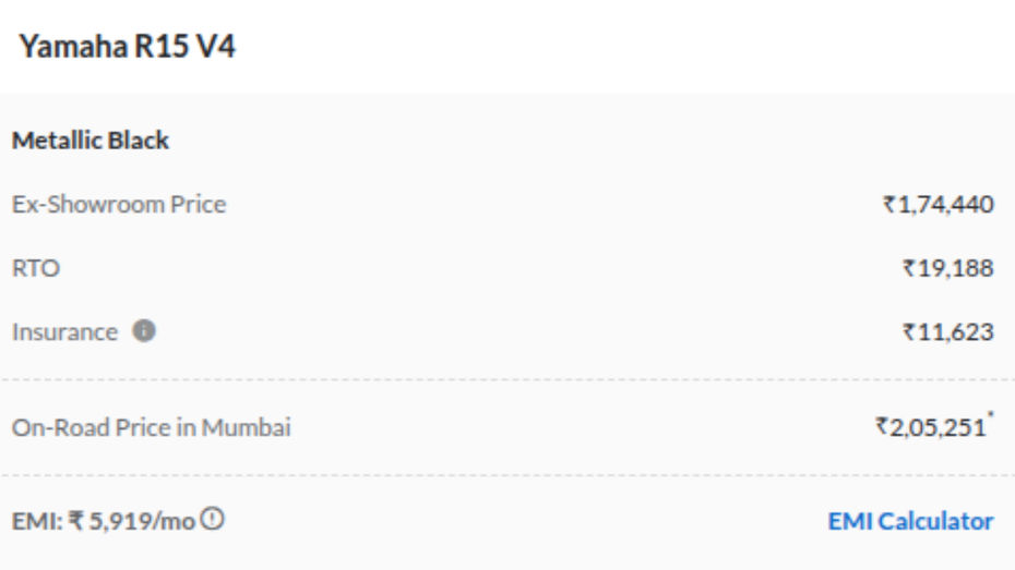 Yamaha R15 V4 Price in Mumbai
