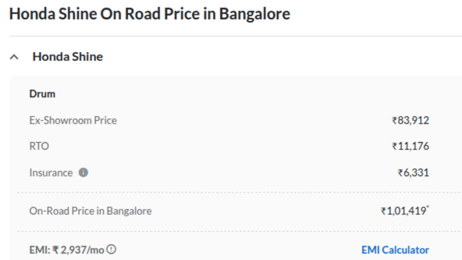 Honda Shine 125 Onroad Price In Bengaluru Honda Shine 125 Onroad Price In Bengaluru